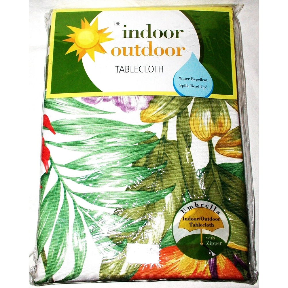 TROPICAL FLORAL Oblong 60x102 Patio Umbrella Table Zip-On Tablecloth 70s 80s NOS